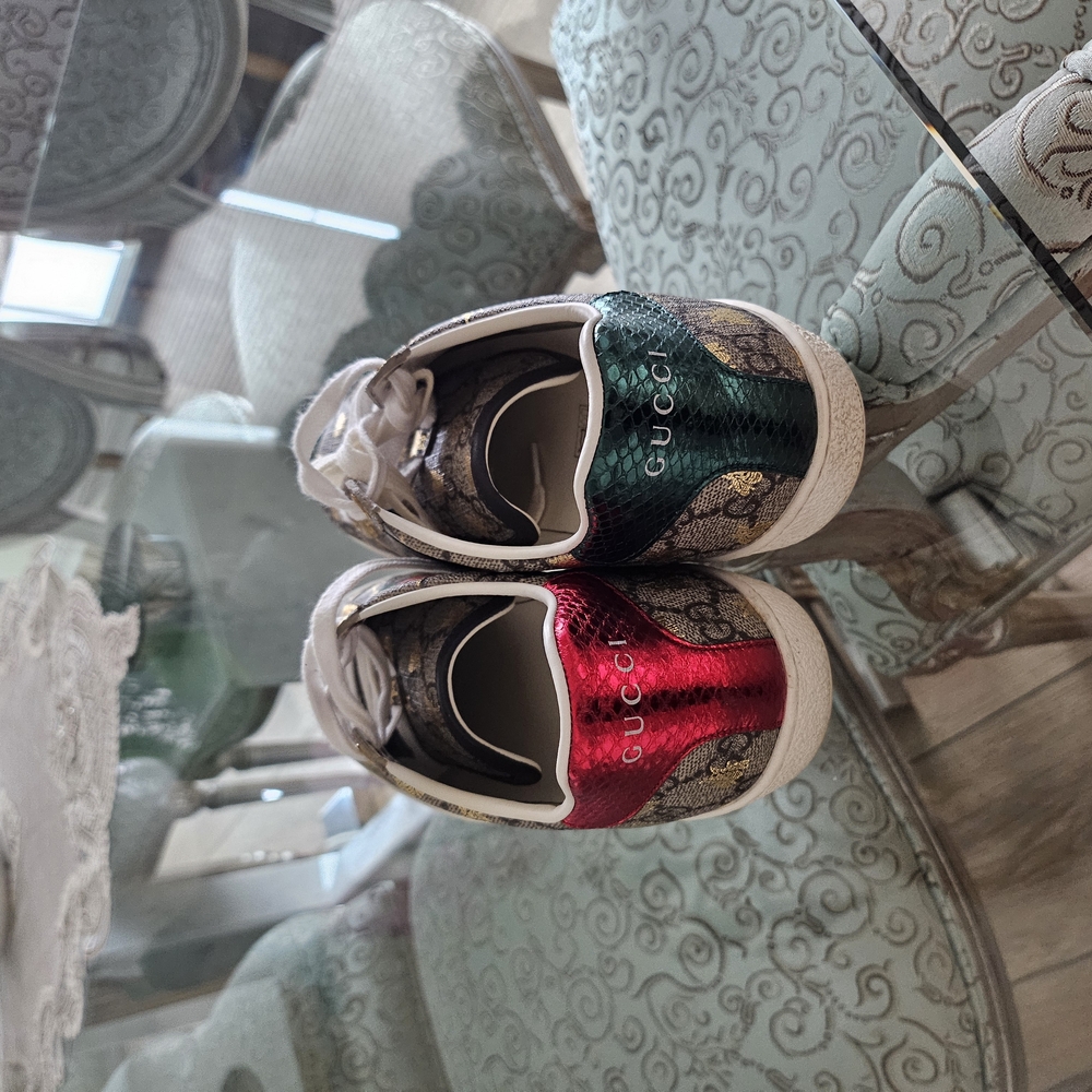 Gucci Women's Patterned Sneakers - Gold and Green - Picture 7 of 7